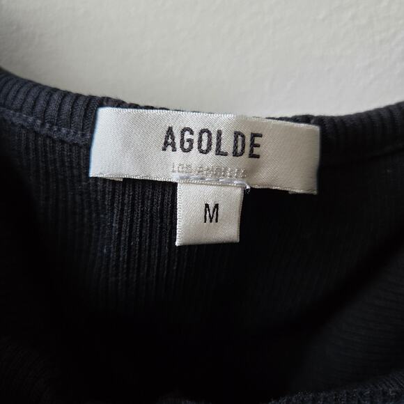 Agolde Lola Asymmetrical Spaghetti Strap Stretch Rib Black Tank Top Size Medium - Picture 7 of 12